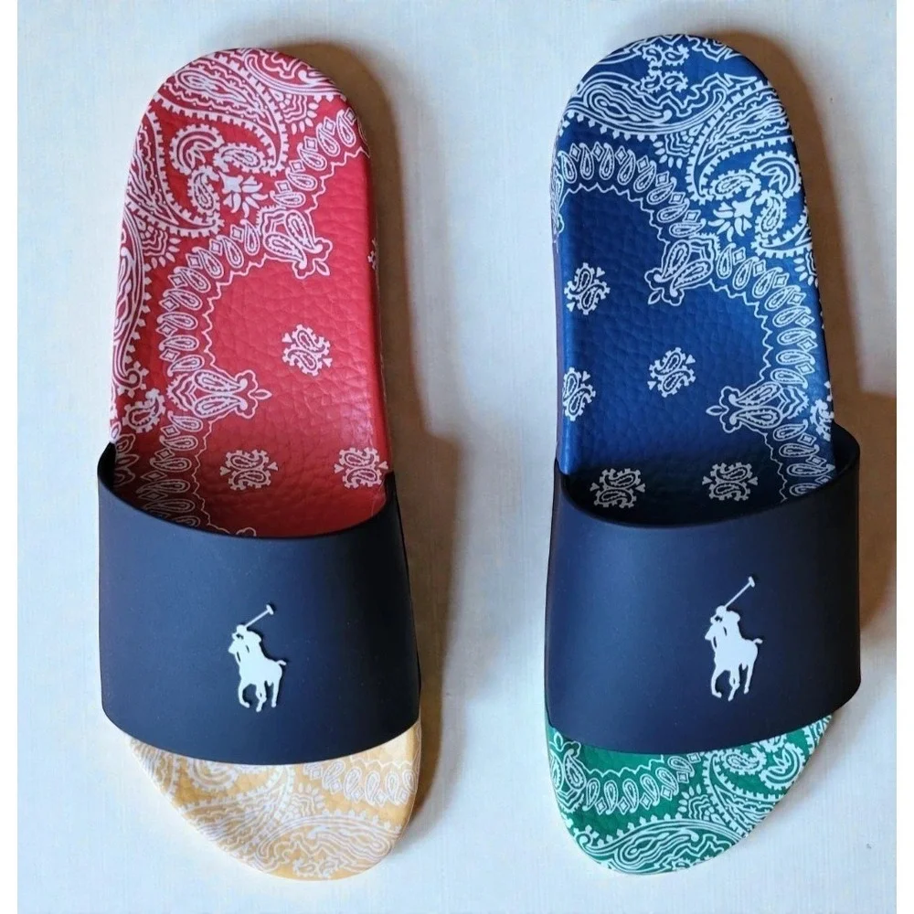 Polo Ralph Lauren Paisley Bandana Color-Block‎ Big Pony Slide Men's Size 12 NWT